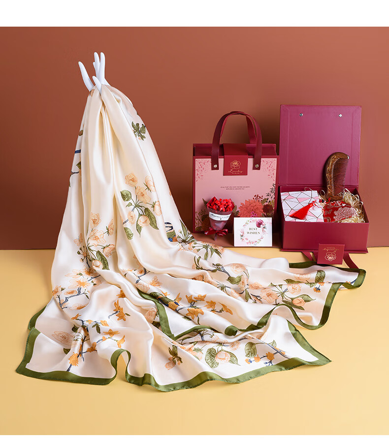 Hangsifu Silk Scarf for Women, Summer Gift Box, Shawl, Outer Wrap, Practical Birthday Present for Mom And Wife, Mid-Autumn Festival Gift 20