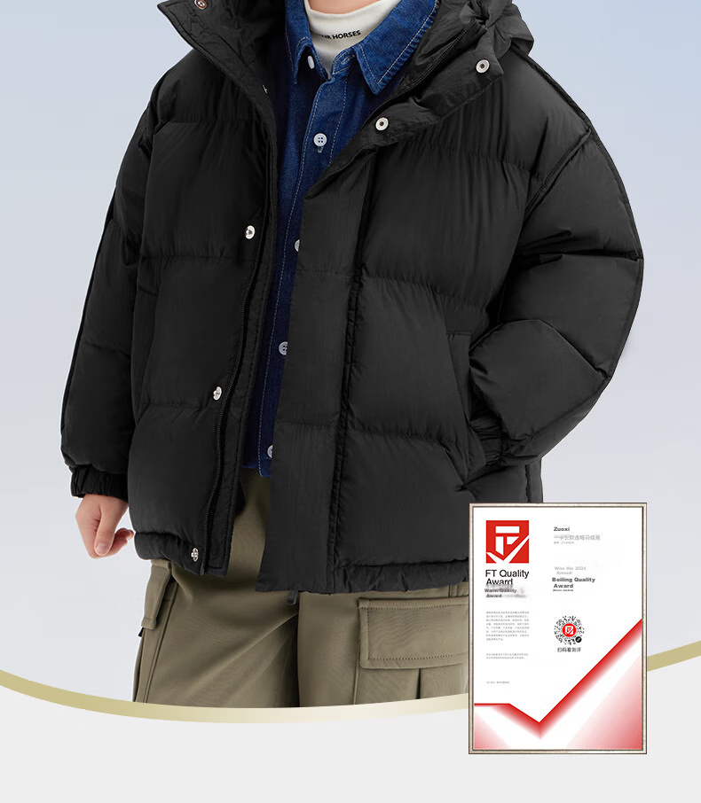 Zuoxi Boys' Red down Jacket, Winter 2025 New Style, Children's Triple-Protection Thickened Warm Coat, Trendy, Black, Size 130 2