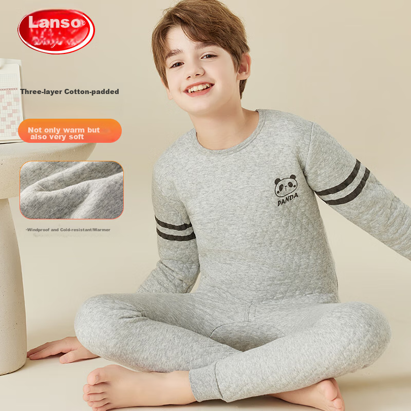 LangSha [School Uniform Essential + 7A Antibacterial] Children's Thermal Underwear Autumn Winter Boys' Thermal Top And Pants Baby Pajama Set
