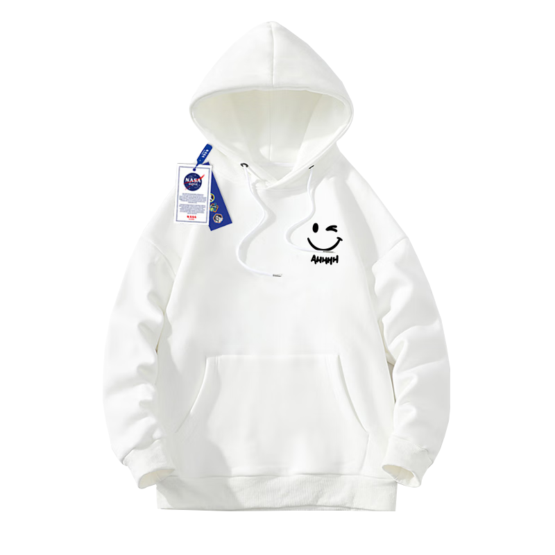 NASA GISS Official Collaboration Hoodie, Men's Loose-Fitting Sweatshirt for Autumn, Pullover Top, White, 3XL