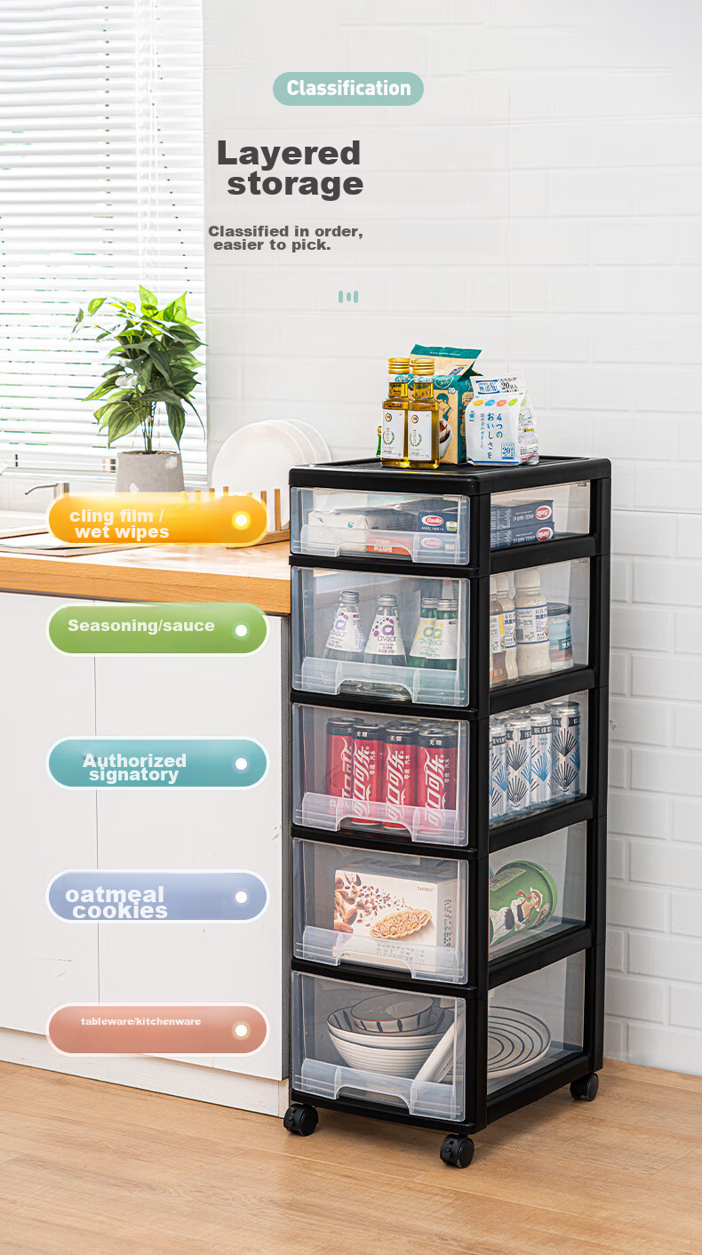 JEKO&JEKO Kitchen Storage Rack, Dish Cabinet Organizer, Utensil And Miscellaneous Item Storage, Narrow Drawer, Floor-Standing with Wheels And Pull Handle, 6 Tiers 4