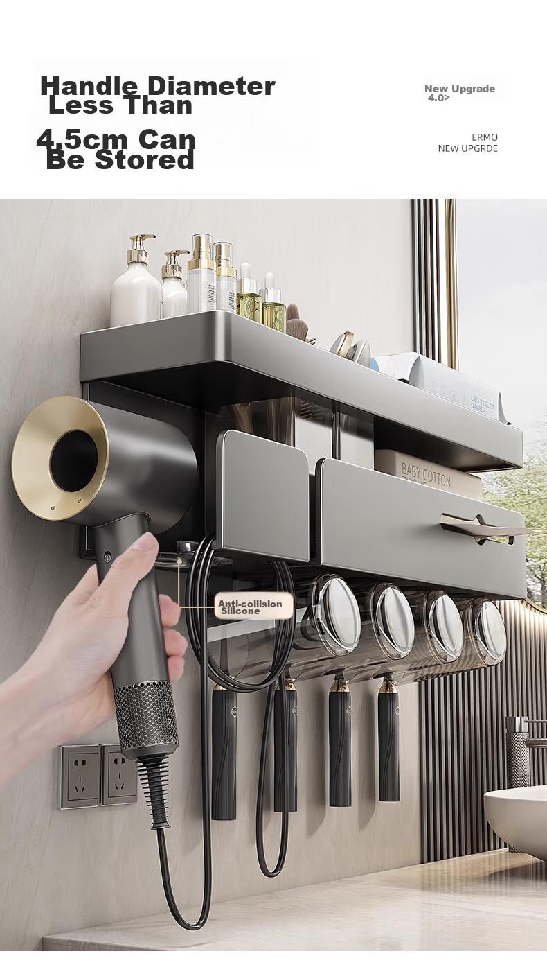 MUYA Electric Toothbrush Holder, Bathroom Storage Rack, Toilet And Bathroom Mouthwash Cup Holder, Multifunctional Hair Dryer Wall-Mounted Rack 3