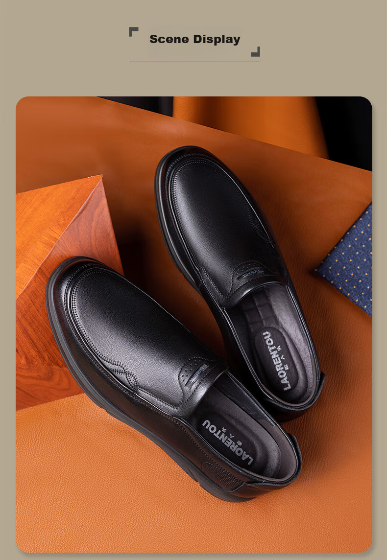 LAORENTOU Business Casual Leather Shoes for Men, Spring And Autumn Breathable Cowhide Formal Wedding Dad Shoes, LA11393 Black, Size 38 14