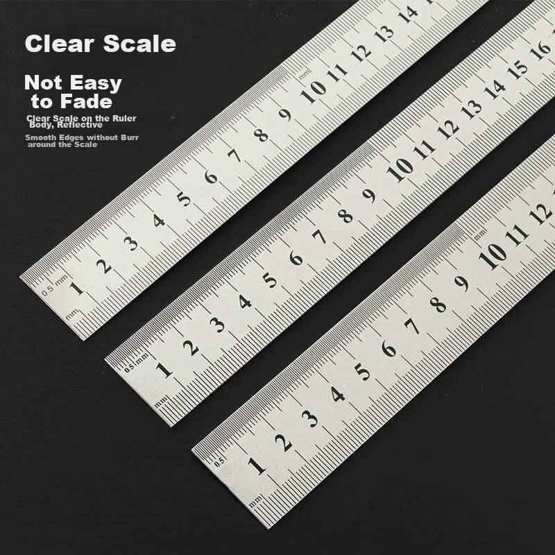 TANGO Office Stainless Steel Straight Ruler, 20cm Student Ruler, Double-Sided Scale Measuring Drawing Ruler, Office Supplies Stationery