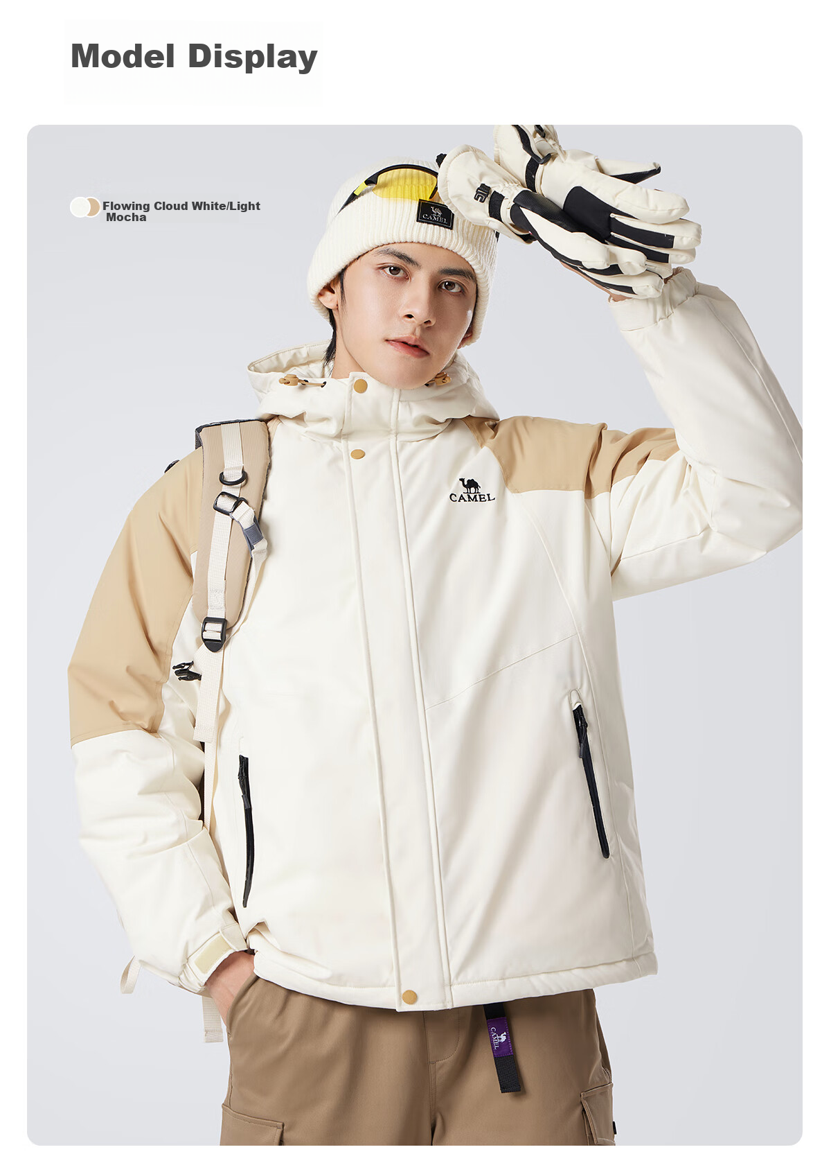 CAMEL Men's Cotton Jacket, Winter Urban Light Outdoor Fleece-Lined Waterproof Coat, Couple's Outerwear M13CA6V128C 19