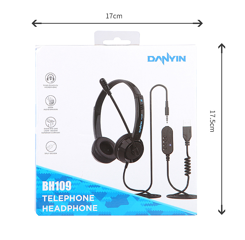 DANYIN BH69 Headset, Computer Headphones, Business Office Call Center Telemarketing Customer Service Headset with Recording Function, Online Class English Learning, Single Ear Black with Dual Plug-I 19