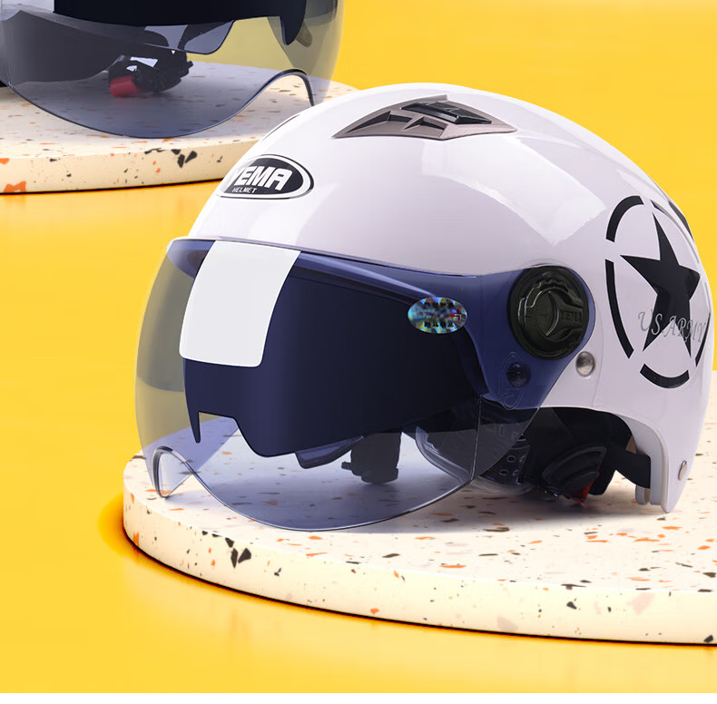 YEMA 3C Certified 329S Electric Motorcycle Helmet, Summer Dual-Lens Half Helmet for Men And Women, Sun Protection Safety Helmet, One Size Fits All, White with Clear Long Visor 2
