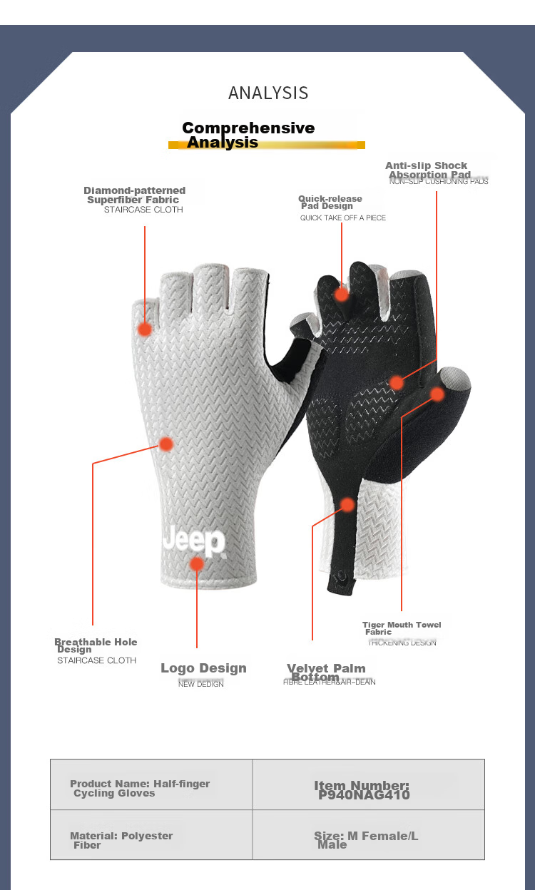JEEP Gloves for Men And Women, Universal Half-Finger Outdoor Thin Breathable Non-Slip Shock-Absorbing Road Bike Motorcycle Riding Gloves 6