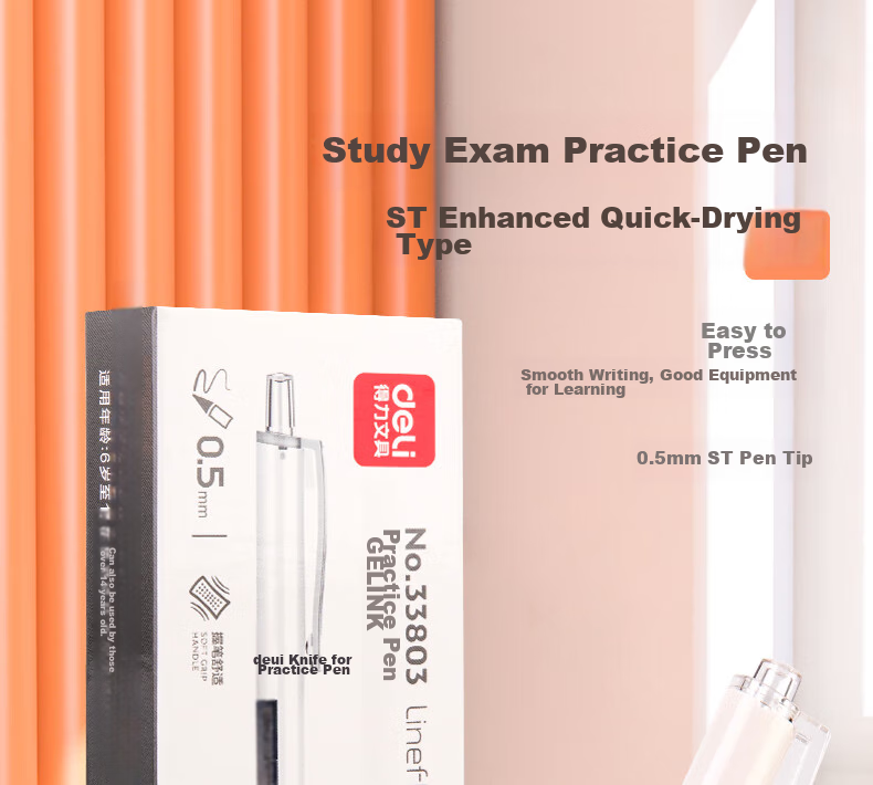 Deli Retractable Exam Pen for Beginners, Stylish ST Tip, Student Exam-Specific Gel Pen, Quick-Drying Smooth Writing, Black 0.5mm, 5 Pens/Box, 33803 for College Entrance Exams 1