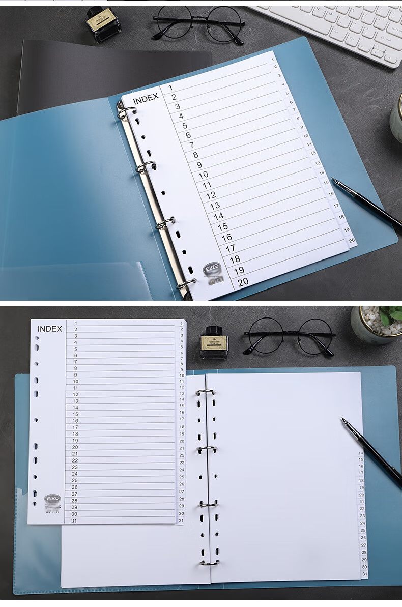 Elifo Page Separators, Index Dividers, Classification Paper, Loose-Leaf Paper, Paper Plastic Digital English Three-Hole Binder Specific, 12 Points Gray And White Paper, 12 Sheets 10