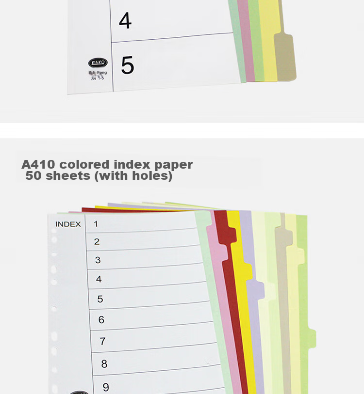 Elifo Page Separators, Index Dividers, Classification Paper, Loose-Leaf Paper for Indexes, Paper Plastic Digital English Three-Hole Binders [With Holes], 10 Colors, 50 Sheets Per Pack 8