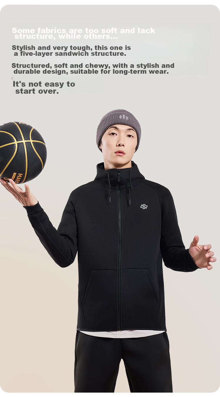 JD Original Air Warm Sports Jacket for Men, Knitted Hooded Spring Outdoor Windproof Warm Running Casual Coat, Black Size S 6