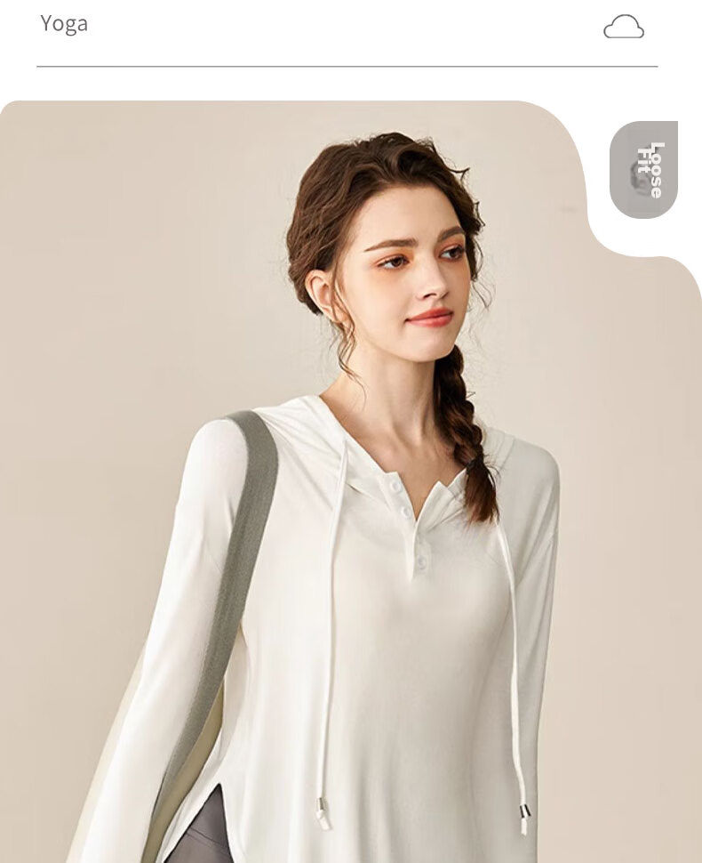 XUEXIMAN Yoga Wear Sports Top for Women, Loose-Fitting Elegant Quick-Dry Long Sleeve Outer Wear Casual Jacket, Hooded Pilates Fitness Clothing 5