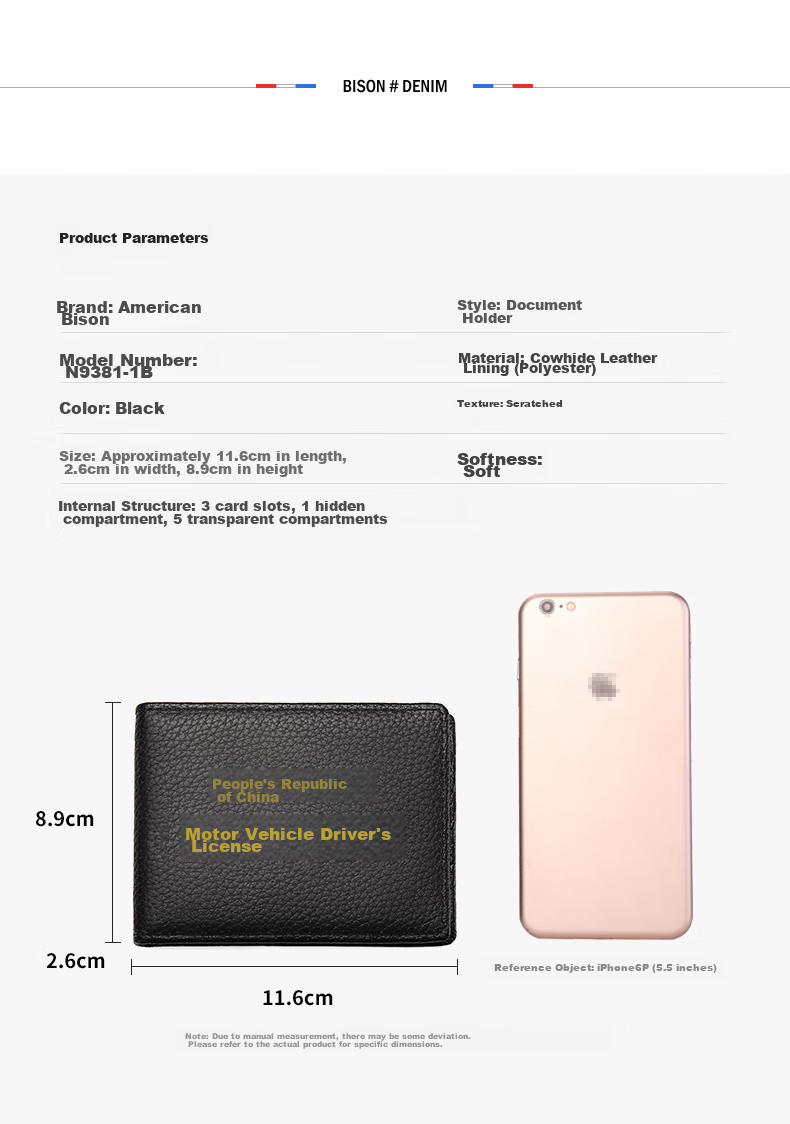 Meizhouyeniou Driver's License Holder, Leather Card Holder, Top-Grain Cowhide Wallet, Black Birthday Gift for Boyfriend 8