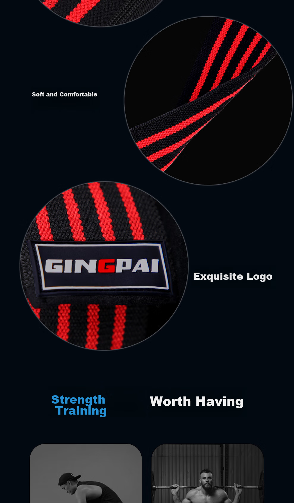 Gingpai Sport Fitness Squat Knee Brace for Men, Elastic Bandage Knee Support, Weightlifting Fitness Strength Training for Women, Red And Black, 2 Meters, Two-Pack 9