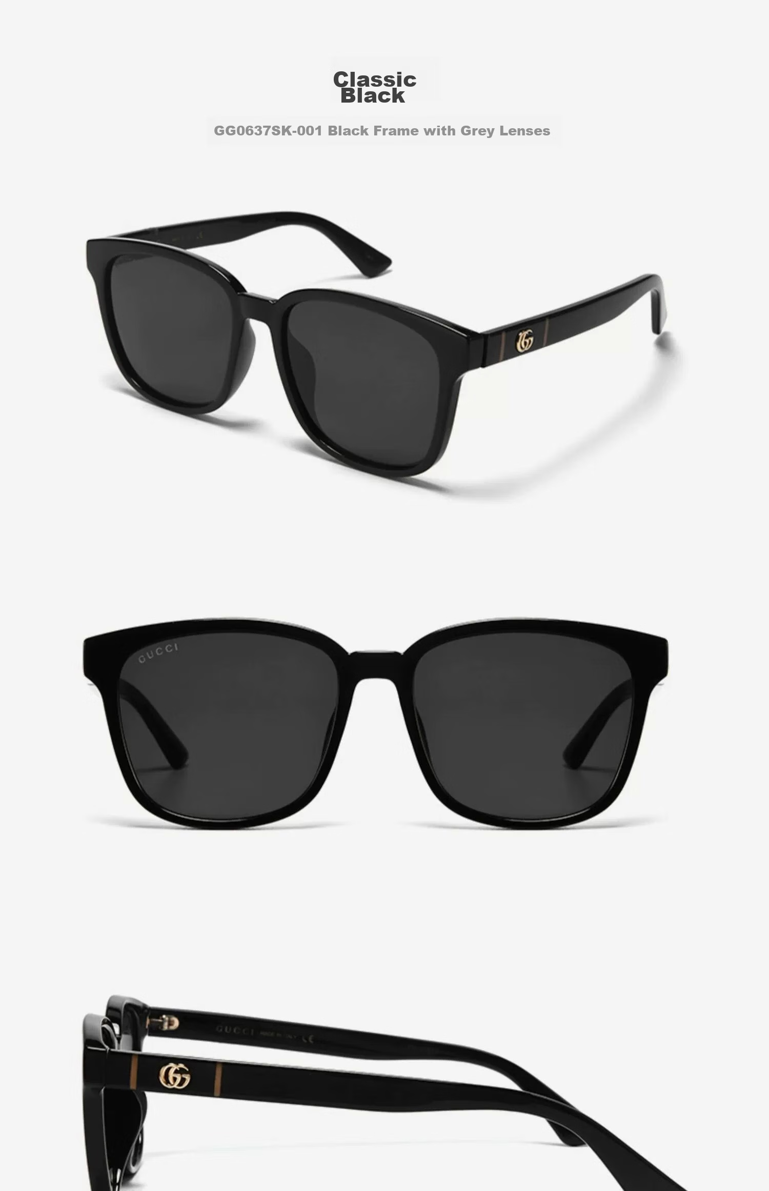 GUCCI Simple Versatile Square Frame Sunglasses, Sun Protection Glasses for Men And Women, Gift GG0637SK-001 7