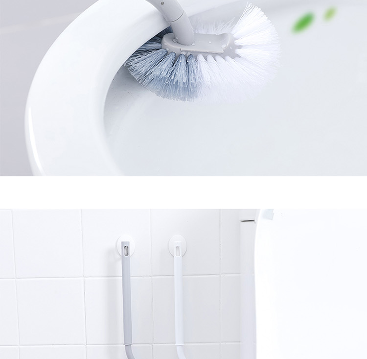 FOOJO Toilet Brush Set of 2, Gray, No Dead Angle, Long Handle Cleaning Brush, S-Shaped Toilet Brush, Wall-Mounted 3
