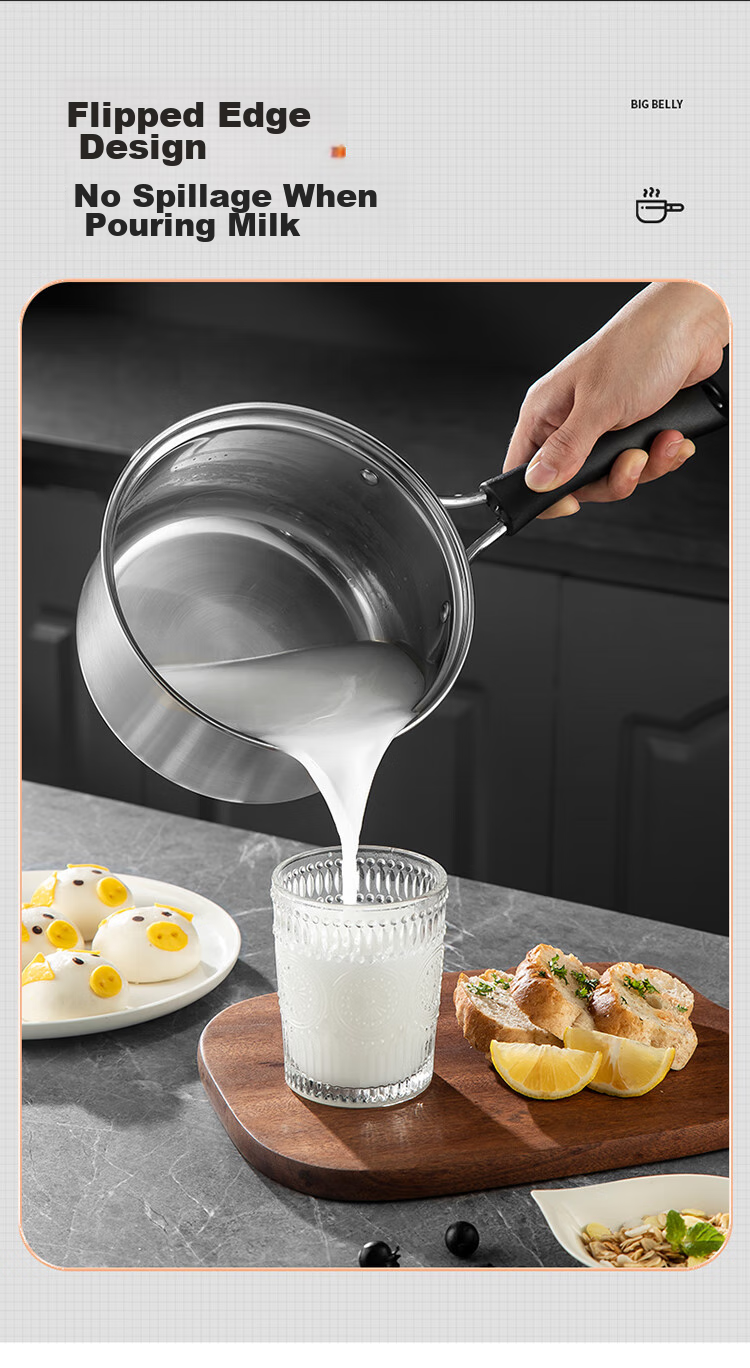 MAXCOOK Milk Pot, 304 Stainless Steel Milk Pot Soup Pot 16cm, Noodle Cooking Milk Baby Food Pot, Thickened Composite Bottom MCN8176 8