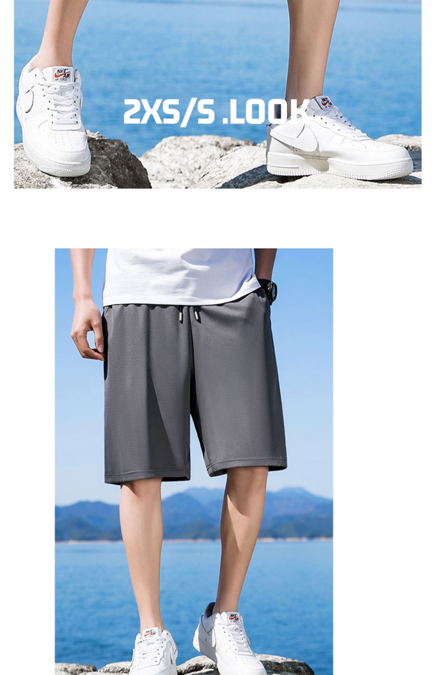 Jeanswest Men's Shorts, 2026 Summer Thin Ice Silk Cool Feeling Quick-Dry Casual Mesh Sports Shorts, Mid-Length Pants, Light Gray, L 8