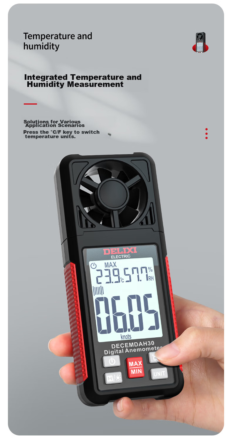 DELIXI ELECTRIC Anemometer, High-Precision Portable Wind Speed/temperature/volume Meter, Digital Anemometer DECEMDAH30 10