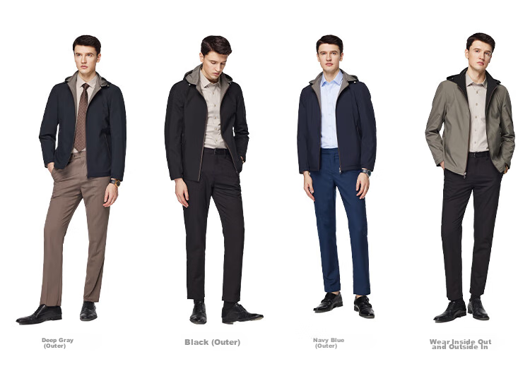 FIRS Jacket, Double-Sided Wear, Hooded, Detachable Stand Collar, Contrasting Colors, Spring Business Commute, Soft Breathable Comfortable Casual Coat 3