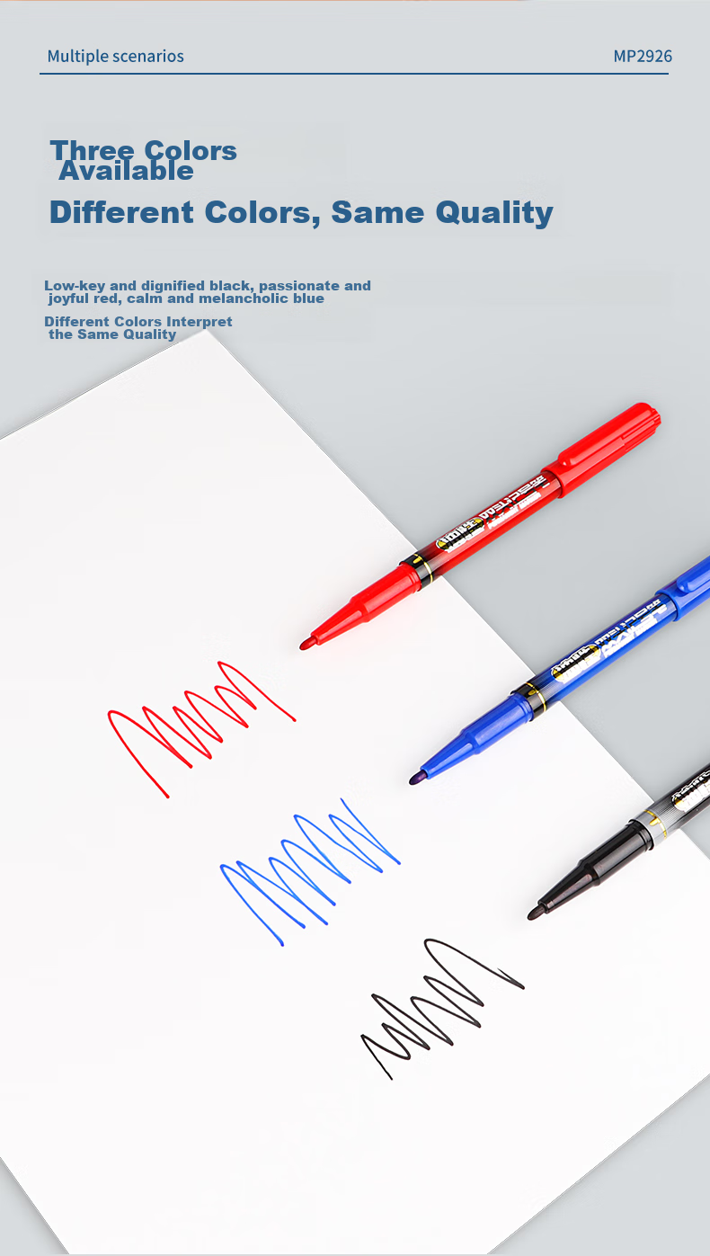 BAOKE MP2926 Oil-Based Marker Pen, Dual-Tip Large And Small Markers, Black, 12 Pens/box 9