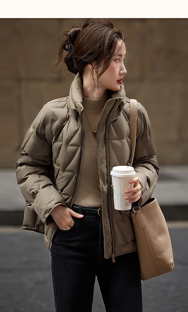 Dme [Xueyu Manyou] Winter Lightweight 90% Duck Down, Geometric Squeeze Fabric, Concealing, Warm, Short Women's down Jacket 10