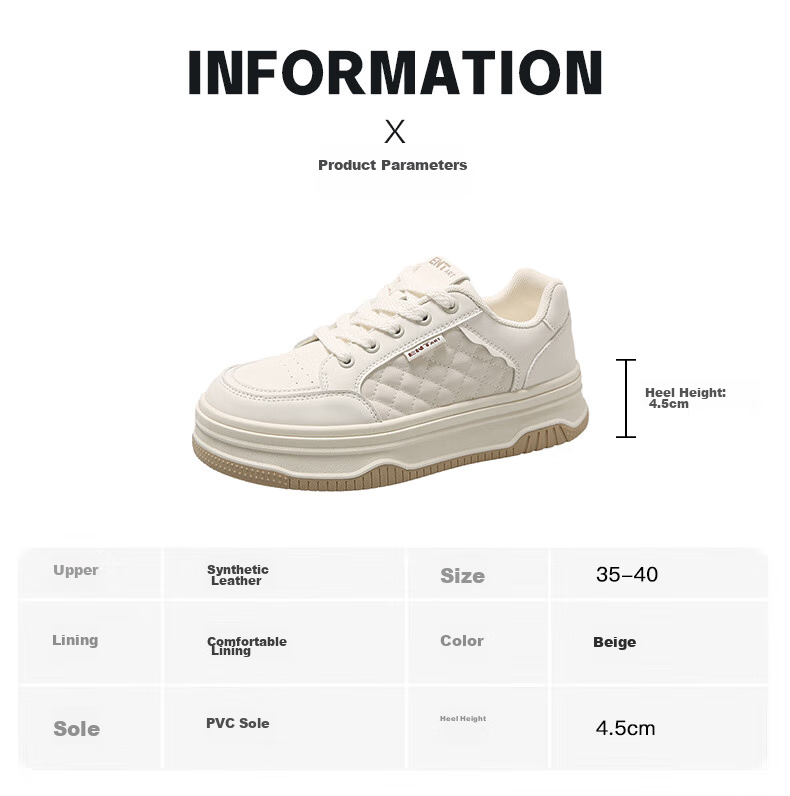 PLAYBOY Women's Shoes, Autumn White Sneakers, Classic Versatile Shoes, Simple Casual Shoes, Women's Skateboard Shoes, 1641 Beige, Size 37 3