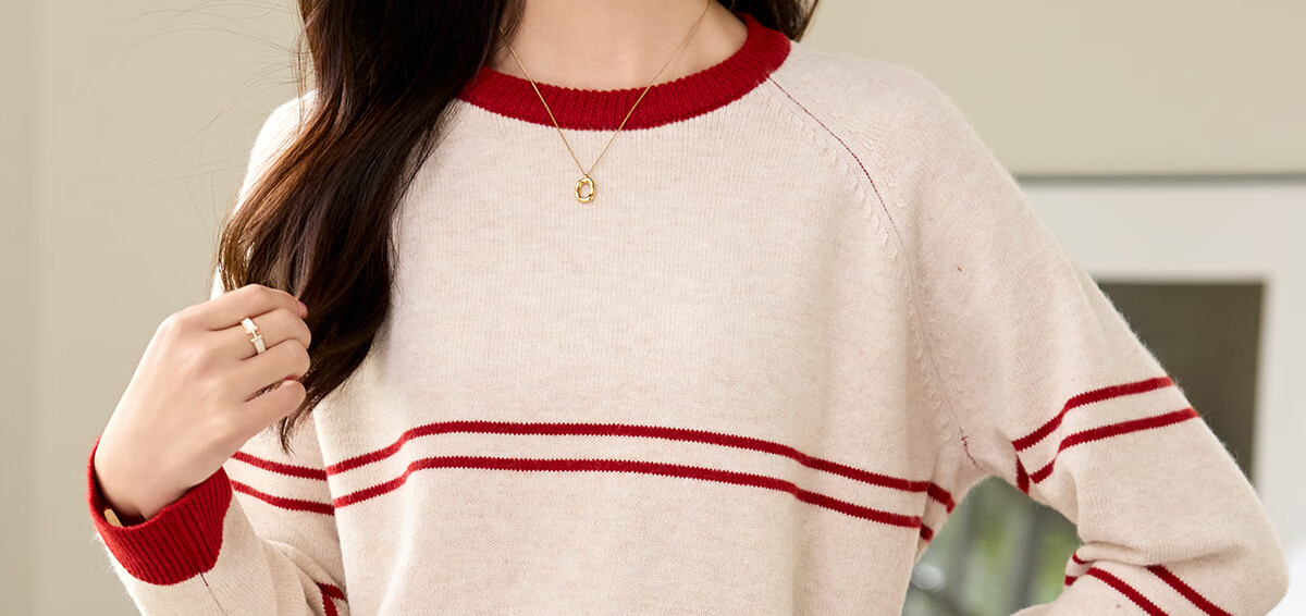PinCai Women's Classic Striped Colorblock Sweater Early Spring Crew Neck Knitwear P144Z9024 28