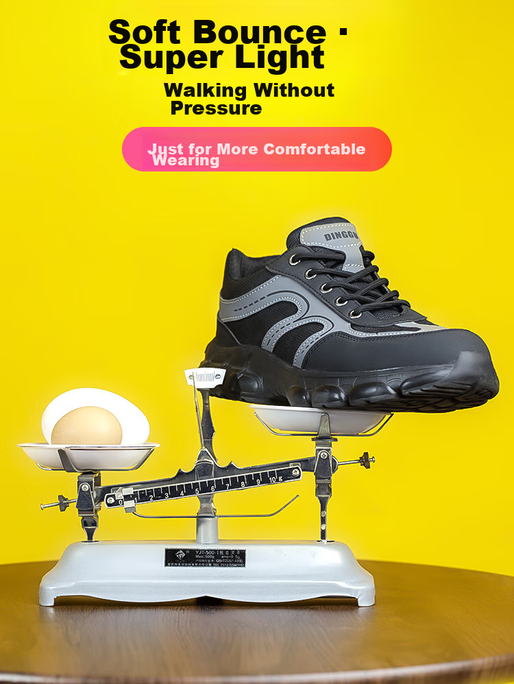 Dinggu Safety Shoes for Men with Steel Toe, Anti-Smashing, Anti-Puncture, Construction Site Work Boots with Steel Plate, Soft Sole, Wear-Resistant 1067 Heihui40 4
