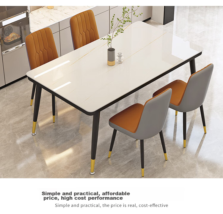 Fanshe Dining Table Set for Home Use, 4-6 Person Table with Chairs, Rock Slab Pattern Glass Small Apartment Dining Table And Chair Set 22