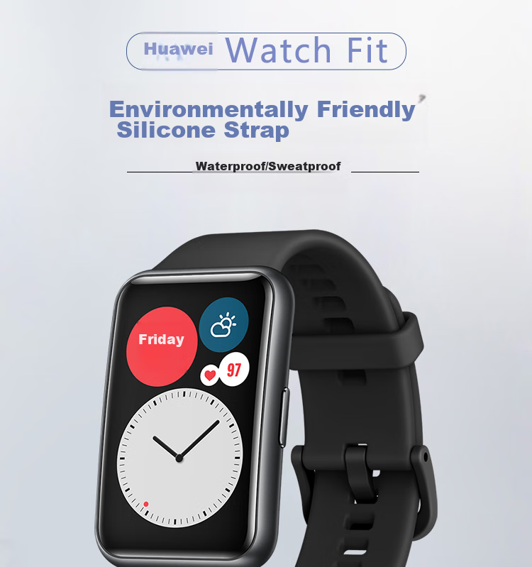 ESCASE Huawei Watch FIT Watch Strap HUAWEI Fitnew Silicone Skin-Like Strap, Unisex, No Sweat Hair Pinching, Replacement Band, Personalized Smart Sports Watchband, Black 1