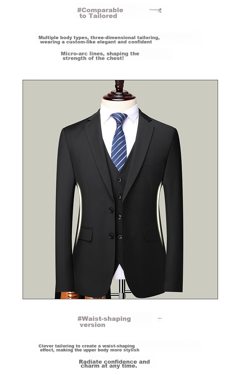 ROMON Men's Suit Set, Three-Piece Business Slim-Fit Formal Wear, Groom Attire, Professional Suit, Navy Blue, 3XL 9