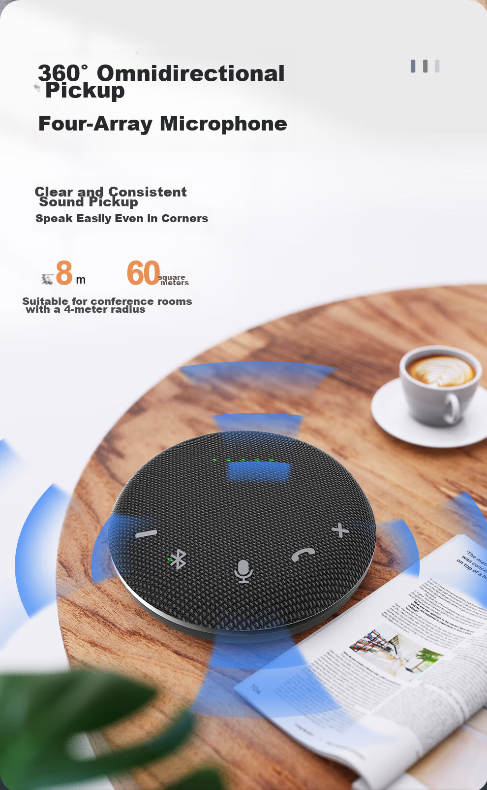 DAIPU Video Conference DP-T20 Camera, 4K Ultra-High Definition Camera, Wide-Angle Desktop Office USB Wireless Bluetooth Conference Omnidirectional Microphone Set 9