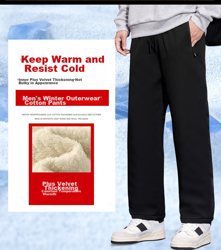 TUCANO Men's Cotton Pants Lamb Wool Fleece Thickened Graphene Warm Comfortable Casual Straight Leg Trousers Black 3XL 6