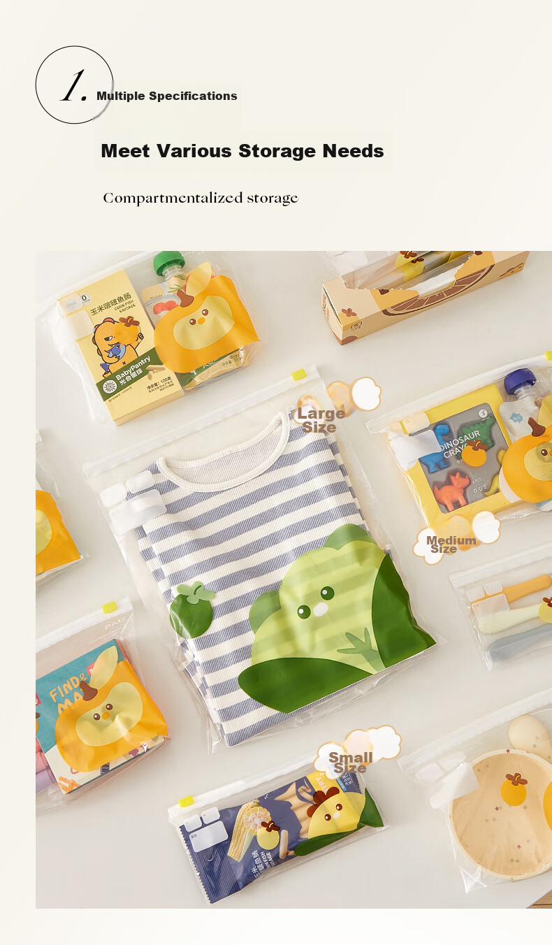 EACHY Sealed Bags for Kindergarten Clothes Storage, Medium-Sized Transparent Cartoon Style, Pack of 35 5