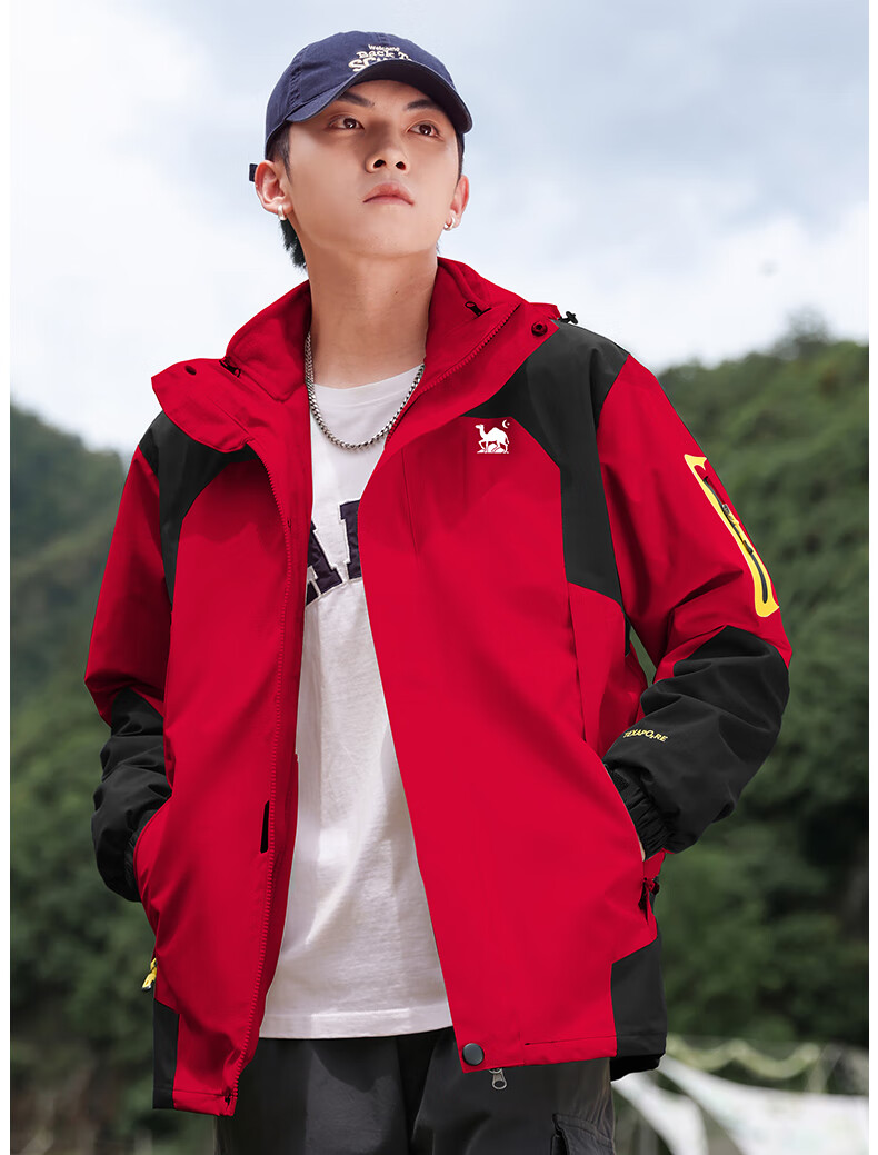 EASTERN CAMEL Couple's Three-In Outdoor Jacket for Men And Women with Detachable Windproof Layer, Black Three-In 3XL 25