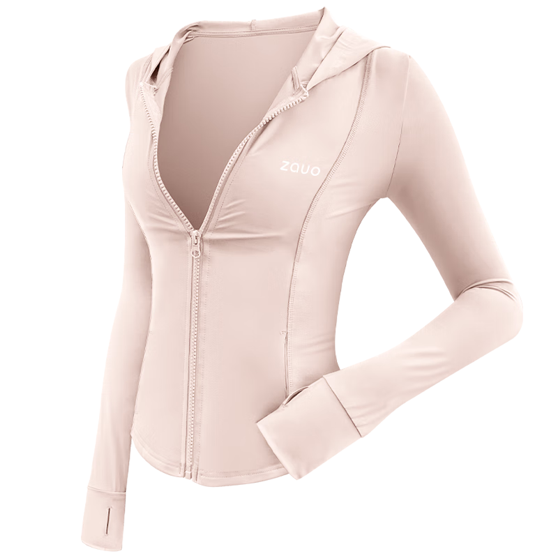 Zauo Sun Protection Clothing for Women, Outdoor Slim Fit, Cool And Breathable, Original Yarn Type Sun Protection Jacket, Hooded Coat, Pink, Size L