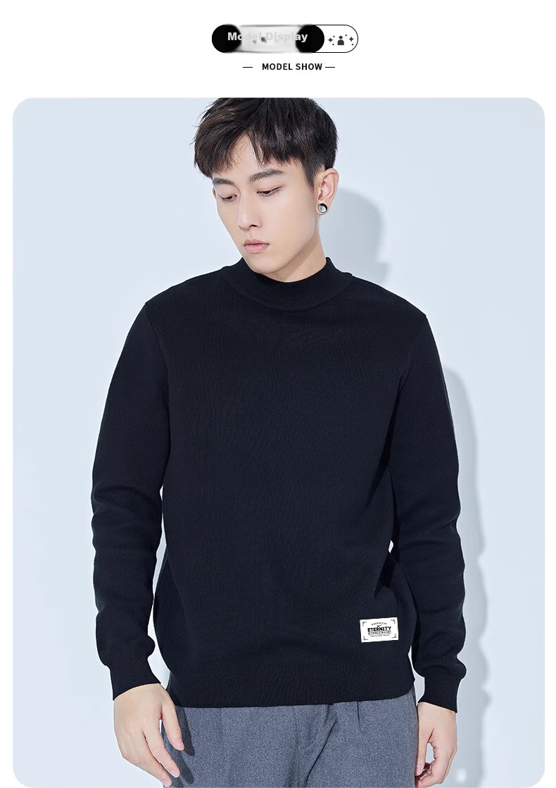 Warrior Sweater for Men, Autumn And Winter Semi-Turtleneck Knit Pullover, Warm Fleece-Lined Base Layer, Men's Knitwear And Clothing 14