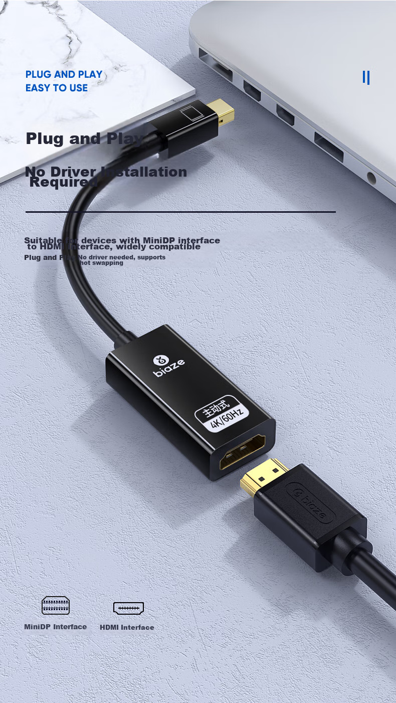 BIAZE Active Mini DP to HDMI Female Adapter, 4K60Hz High-Definition DP Converter, Version 2.0 Computer Graphics Card TV Monitor Converter Cable, 6-Screen Splicing 7