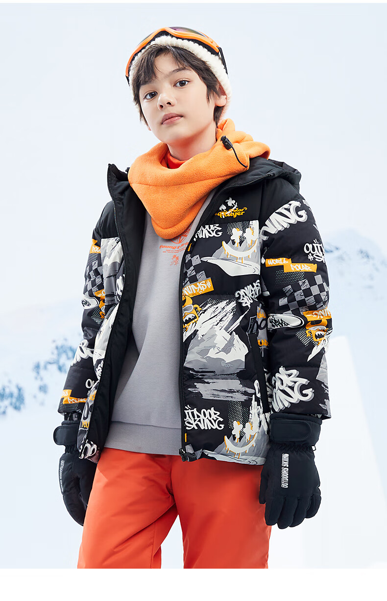 361° Kids Down Jacket 2025 Winter Boys Hooded Thickened Windproof Warm Coat Black 140 18