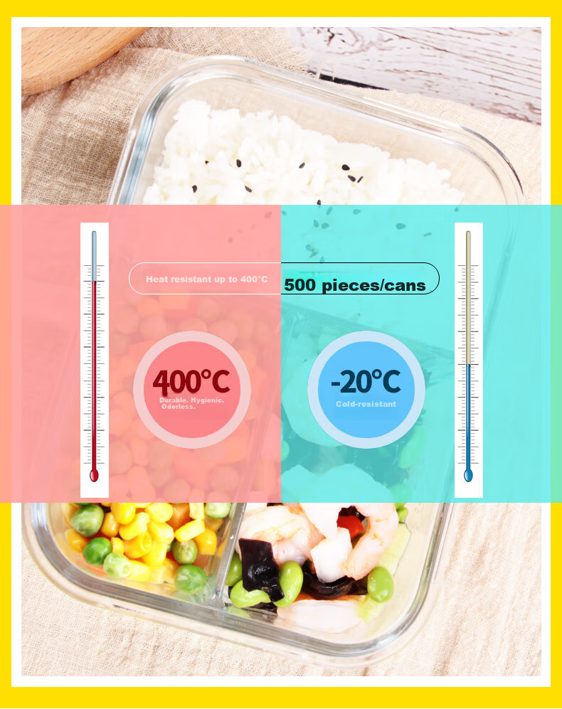 Chuangde Heat-Resistant Glass Food Storage Container, Microwave-Safe Lunch Box for Office Workers, Three-Compartment 1020+700ml with Bag 11