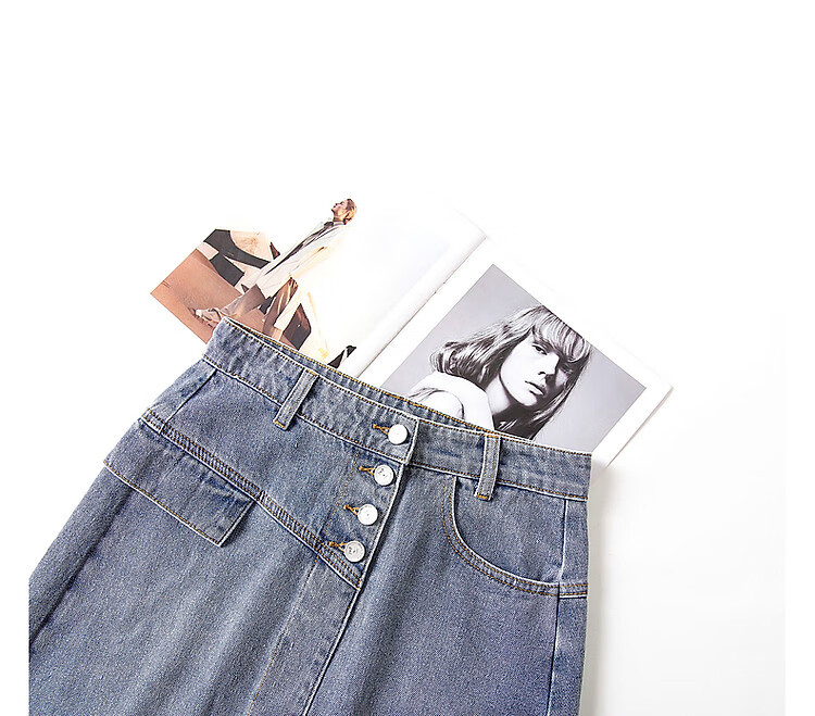 Dme [Irregular Cotton A-Line Skirt] Summer Washed Pocket Zipper Denim Midi Skirt for Women, Medium Denim Blue, L 16
