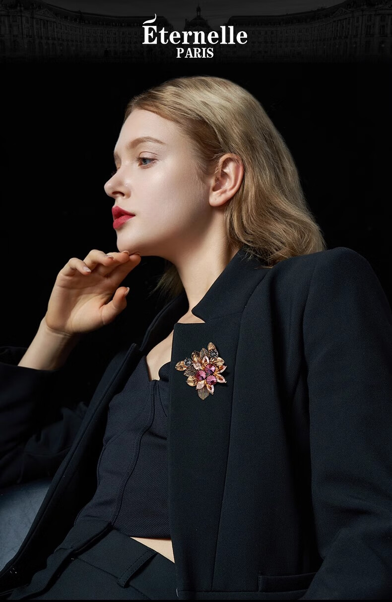 Eternelle French Eternal Austrian Crystal Brooch, High-End Luxury Accessory, European And American Vintage Corsage, Simple Collar Pi 1