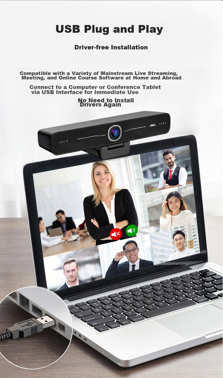 HIKVISION Video Conference Camera Live Streaming, 8 Million Pixel 4K Ultra HD with Microphone, External Tablet Laptop Office Meeting Solution D5ACAM100D 12