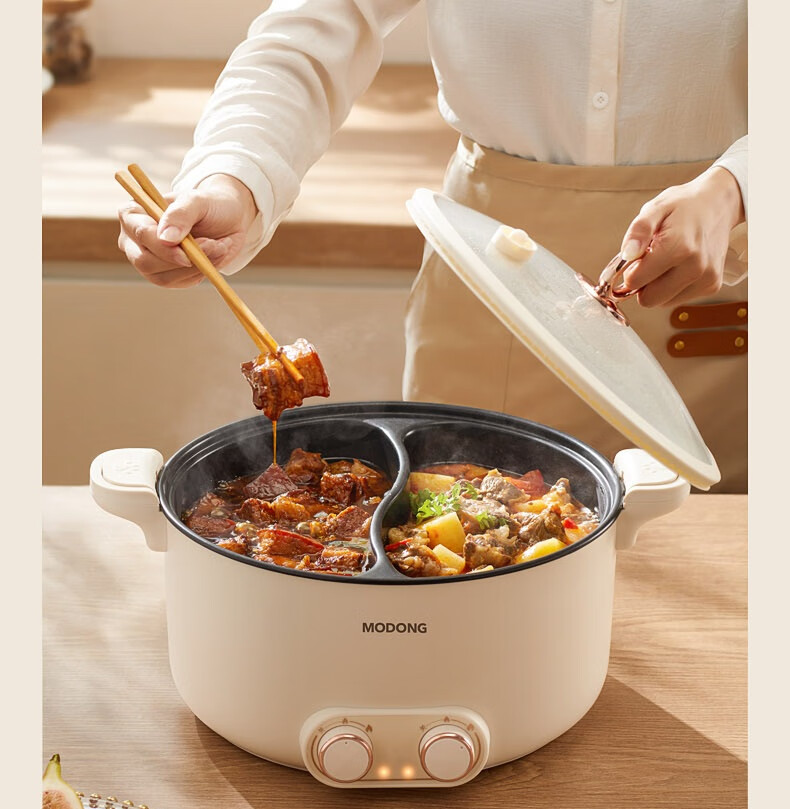 Modong [Douyin Popular Trend] Dual-Sided Electric Hot Pot Heating Pot for Home Multi-Purpose Cooking, 6L Non-Stick Pot with Independent Temperature Control for Each Side MD-HGE06 4