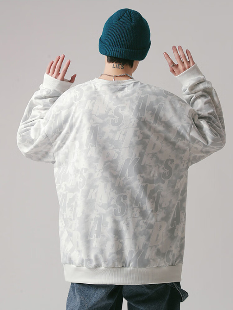 Foss Phil Men's Sweatshirt, Spring And Autumn Long-Sleeve Tie-Dye Vintage Base Layer Camouflage Round Neck Top, 8920 Camouflage Gray, 3XL 17
