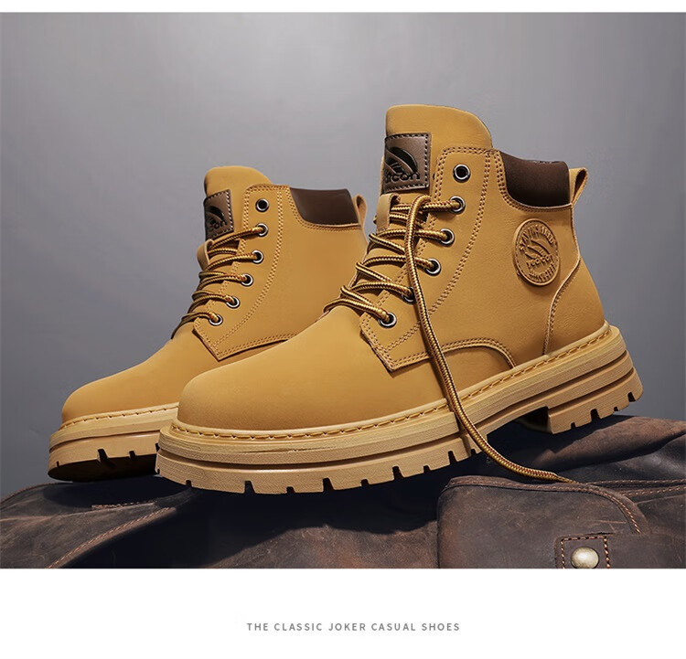 Yierkang Martin Boots Autumn And Winter Men's Retro High-Top Yellow Boots, Durable Outdoor Casual Work Boots Versatile Shoes for Me 17