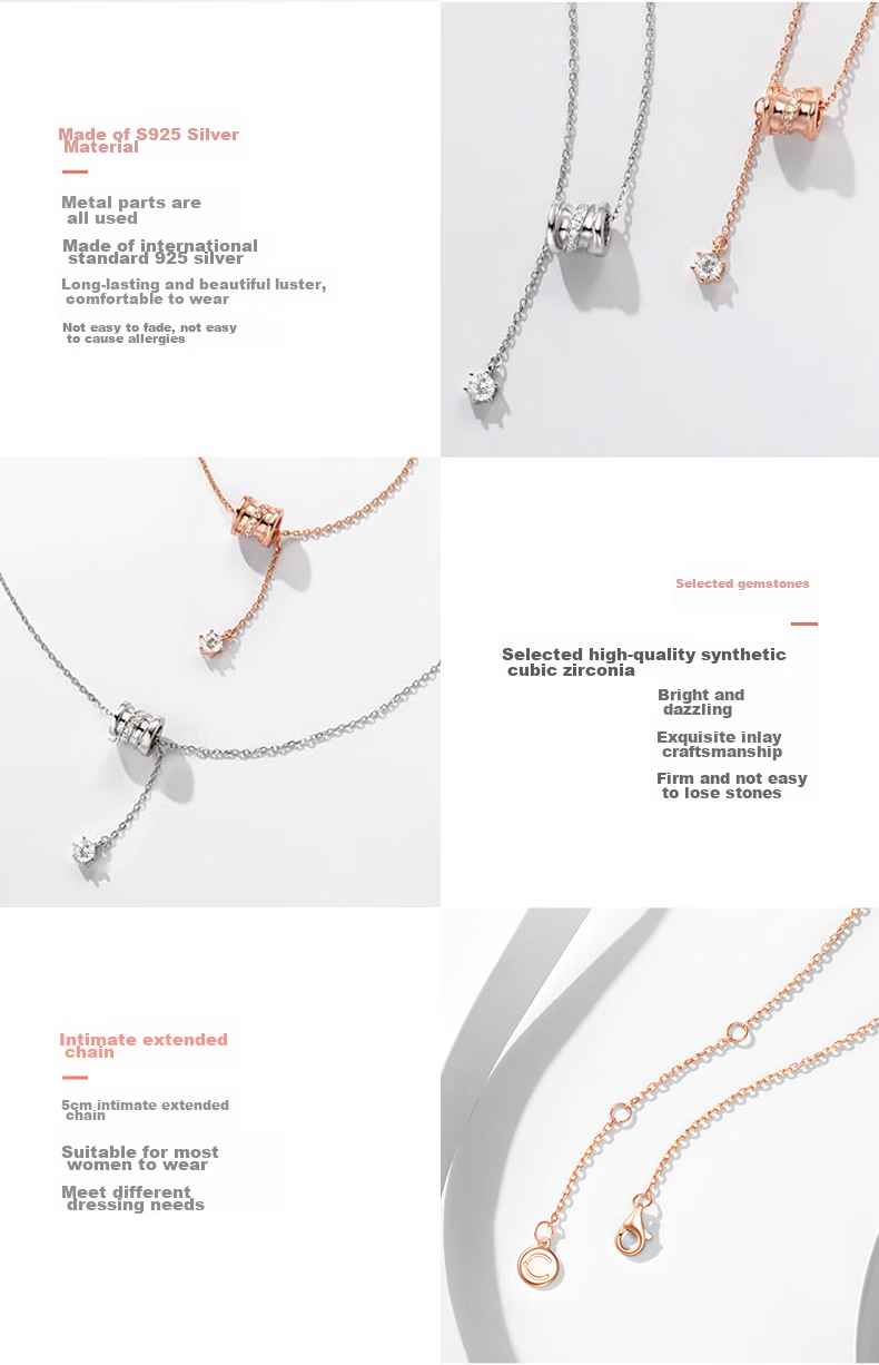 FanciFanci Slim Waist Silver Necklace for Women Rose Gold Luxury Pendant Birthday Gift for Girlfriend 9