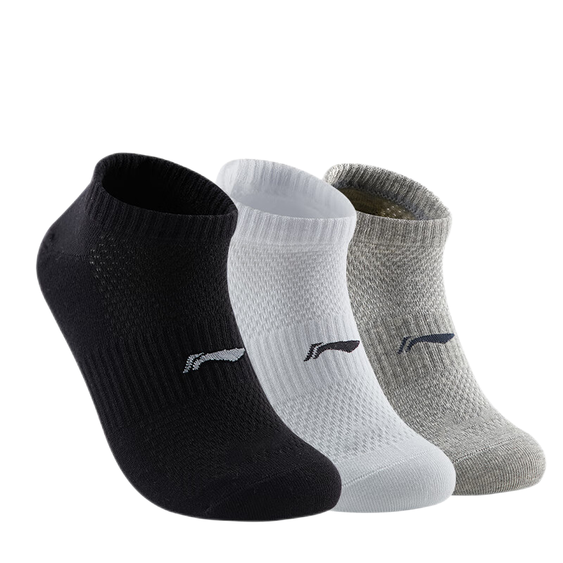 Li-Ning Socks for Men, Summer Short Socks (3 Pairs), Sports Socks, Boat Socks, Odor-Resistant, Sweat-Absorbing, Breathable, Unisex Lifestyle Socks